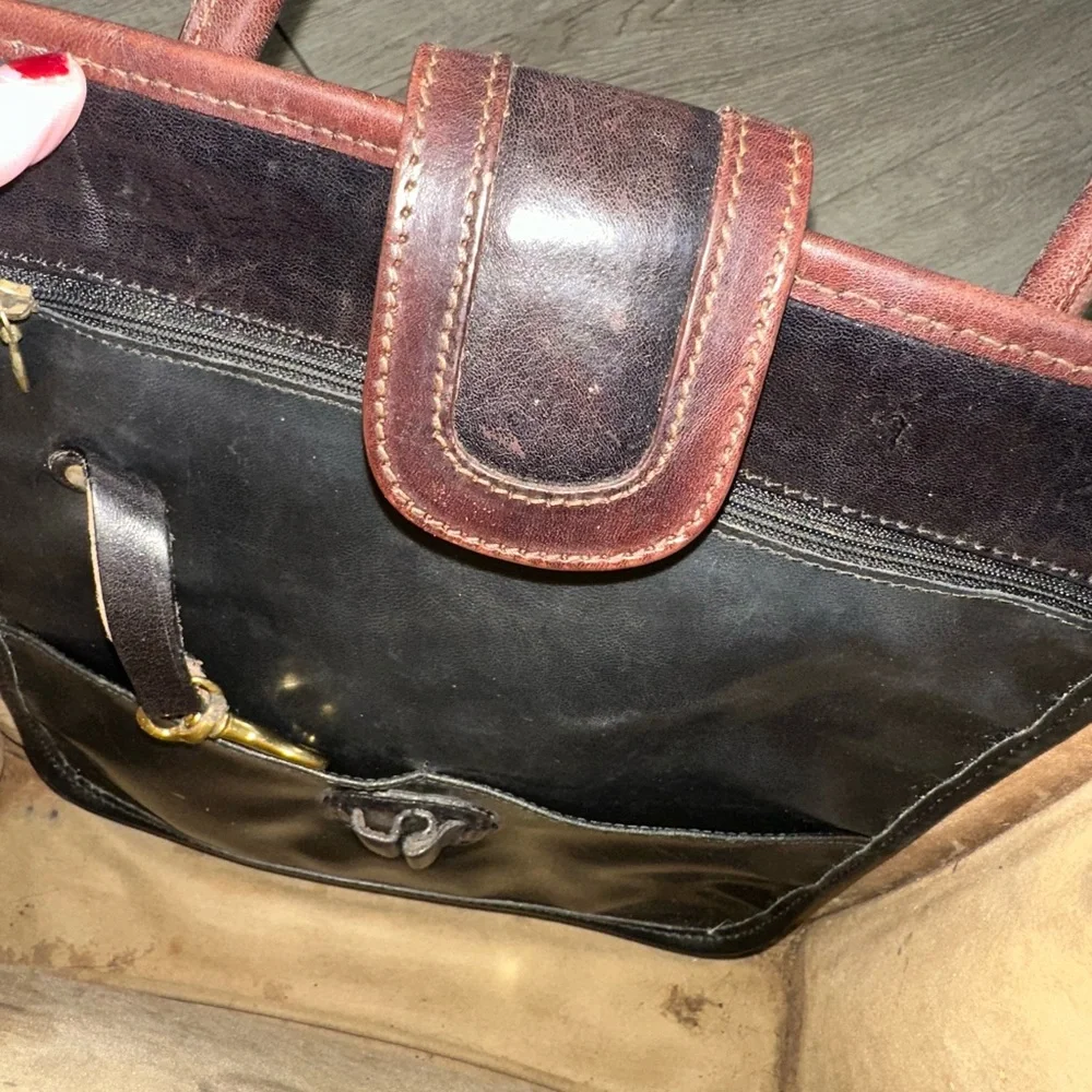 Vintage Brahmin Black Leather Shoulder Bag Tote Purse
